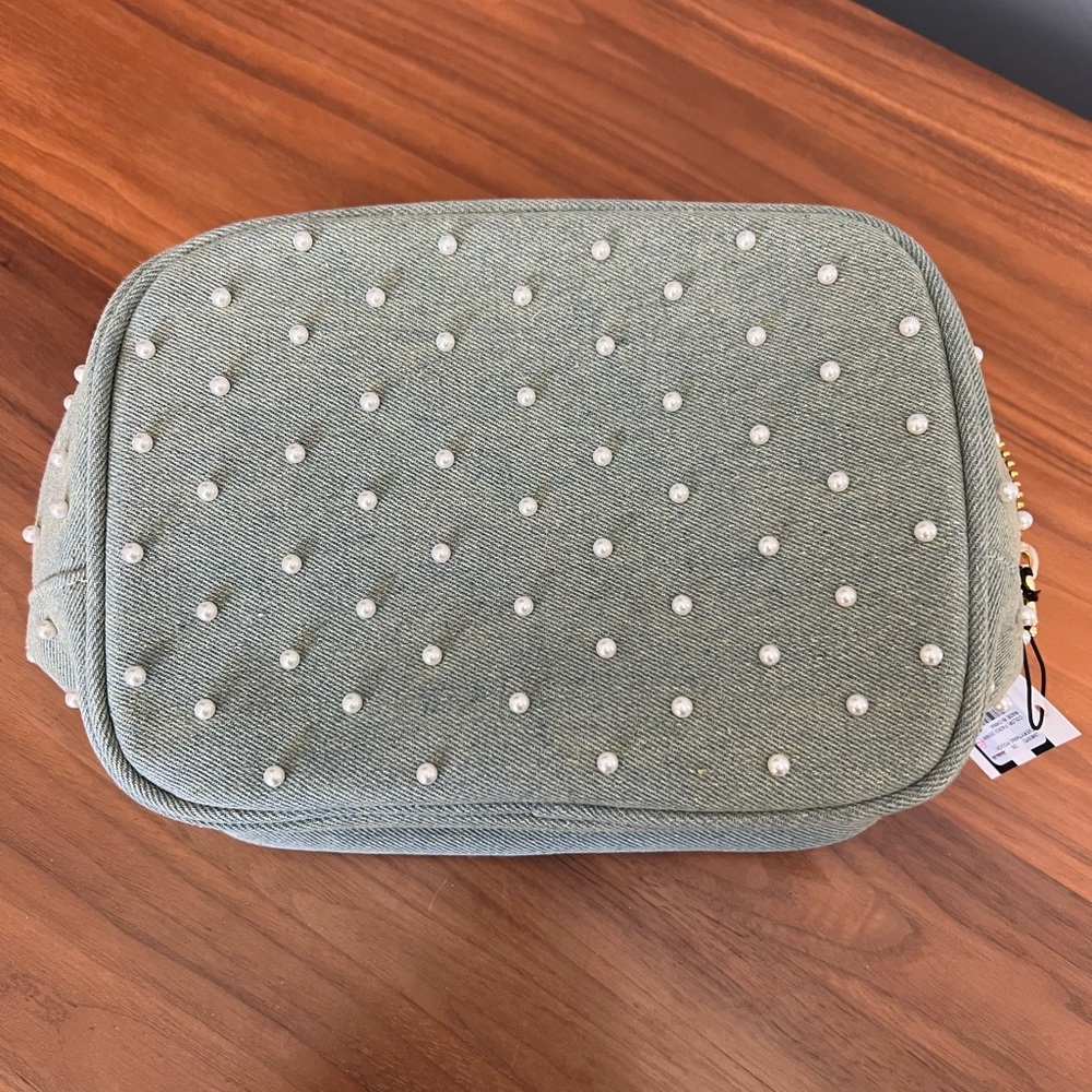 Lele Sadoughi Faded Denim Pearl Everything Pouch